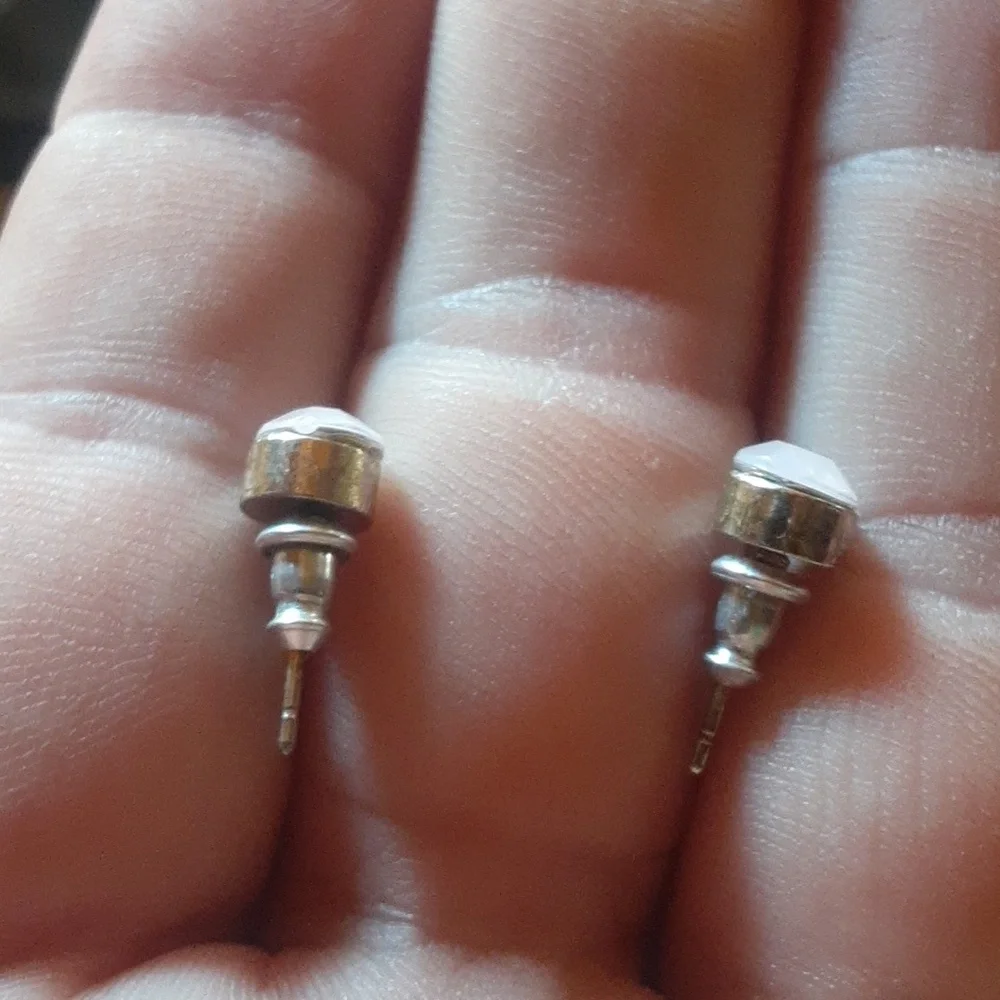 Elegant Silver Tone And Pink Stud Earrings